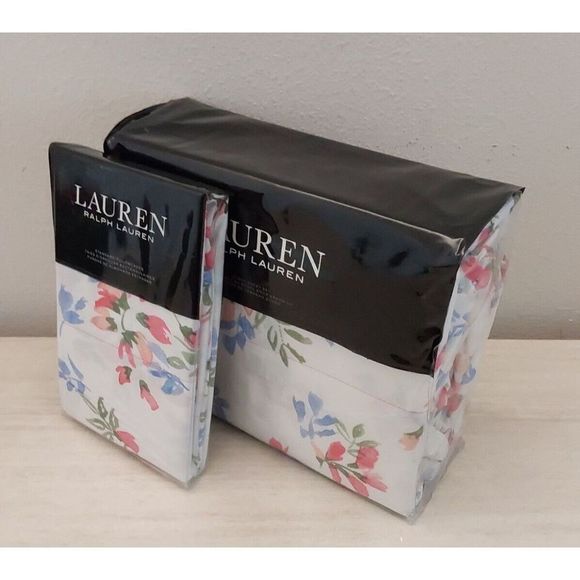 Ralph Lauren MAGGIE FLORAL White Queen Sheet Set w/Xtra Two Standard Pillowcases - Picture 4 of 13